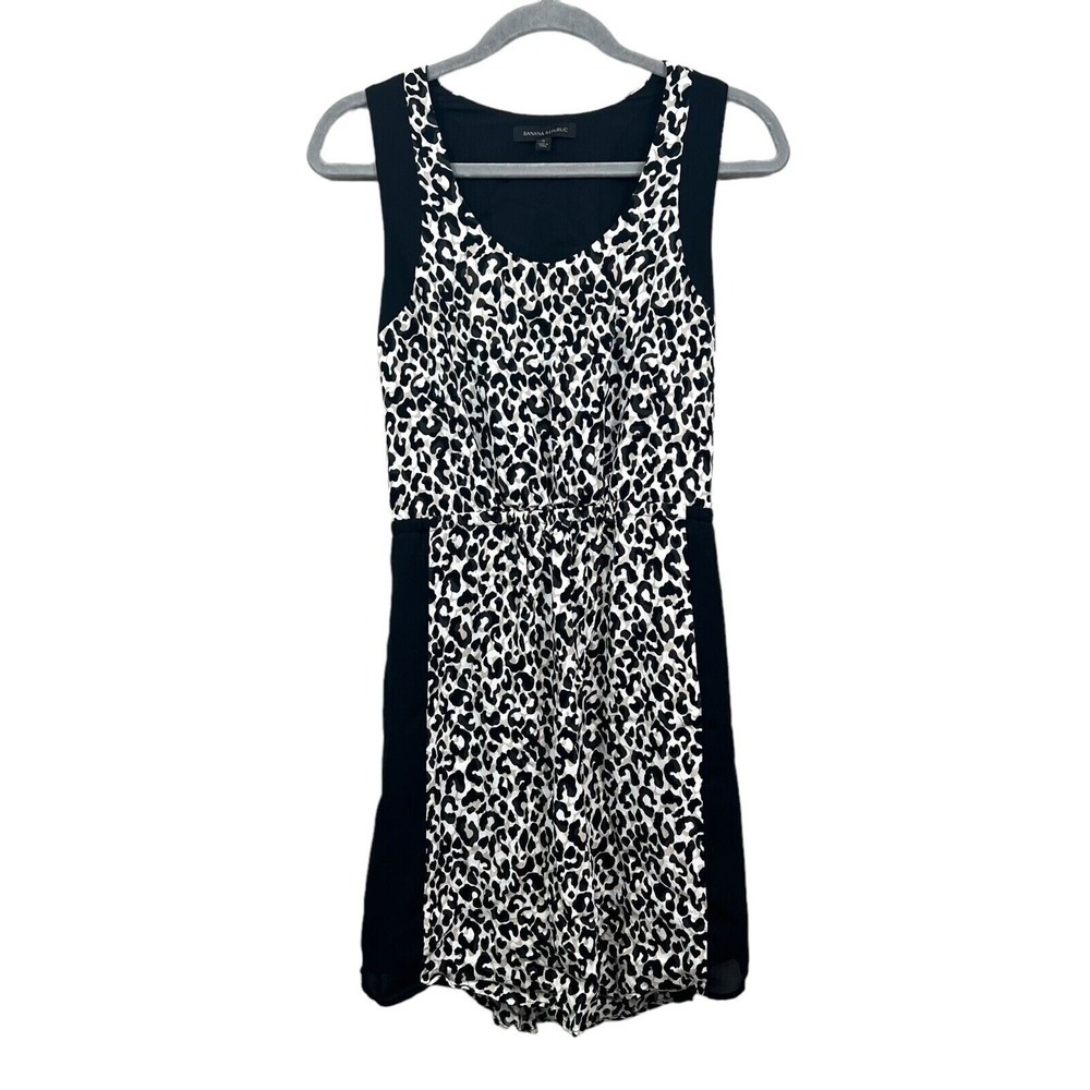 Banana Republic Women Sheath Dress Animal Print Sleeveless Elastic Waist Sz 6